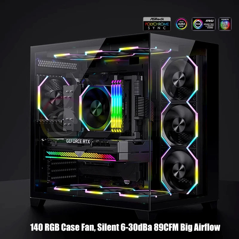 140 RGB Case Fan, 14025 Silent 6-30dBa 89CFM Big Airflow, 14CM Cabinet Cooler Support 5V ARGB SYNC, Forward Or Reverse Blades