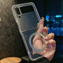 Transparent Glitter Magnetic Phone Cover For Samsung Z Flip7 5 Wireless Charge Cases For Galaxy Z Flip 6 flip4 zflip3 Bling Case