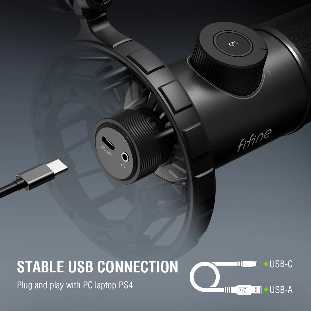 FIFINE Gaming USB Microphone for YouTube,Podcast Dynamic Mic with RGB Light/Light-touch Mute/Gain Knob for PC,Tablet,Record-K658