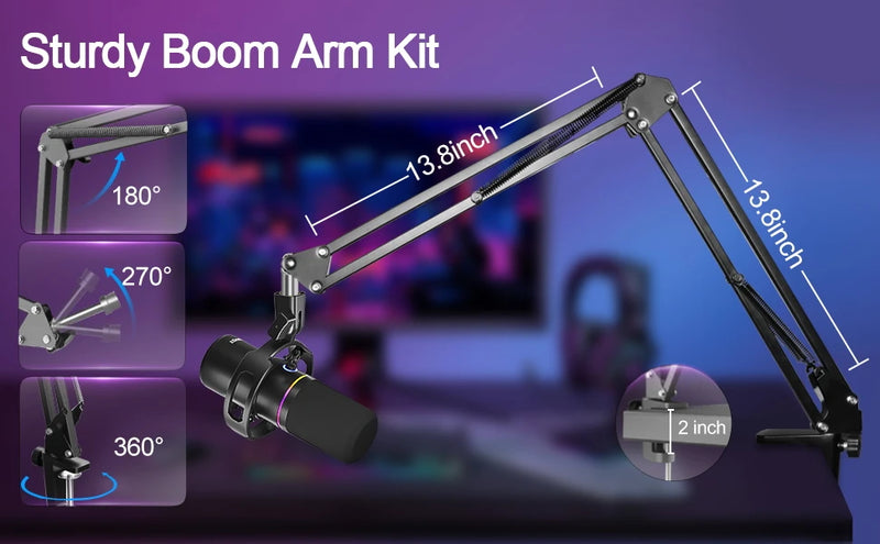 XLR/USB Dynamic Microphone Kit, PC Microphone for Streaming, Podcasting, Gaming, RGB, Mute and Noise Cancelling Function, Volume