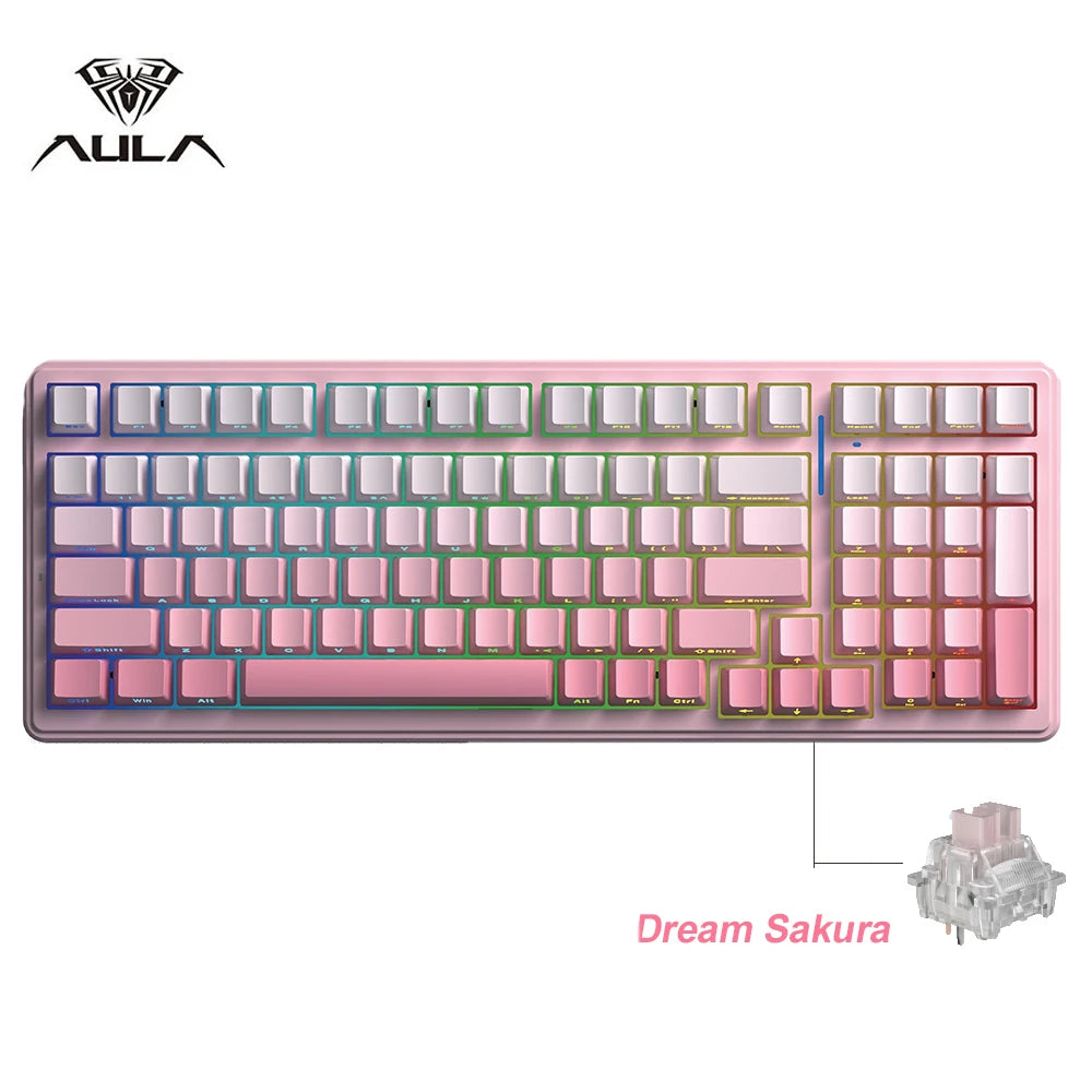 Aula F99 Gaming Mechanical Keyboard Three Mode 2.4g Wireless Bluetooth Wired Hot Swap PBT Gasket RGB For Games Typing 99 Keys