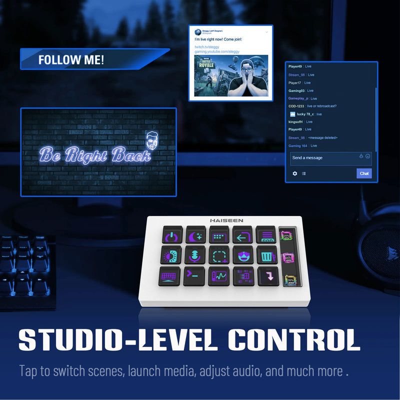 Visual Stream HAISEEN Dock Keyboard LCD Button 15Keys Live Content Creation Controller Customizable Windows/MacOS/Android/iOS
