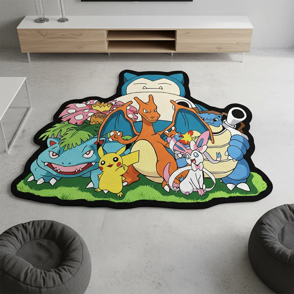 Area Rug  Anime Pikachu Charizard Squirtle Bulbasaur Gengar Mewtwo Pokémon Super Cool Handmade Printed Carpet for Home Decor