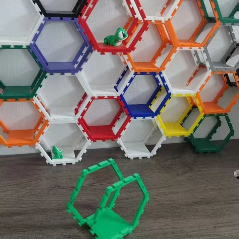 Hexagon Display Shelf for Action Figures Collectibles Multi-Color Home Decor Organizer | Stackable Modern Geometric Storage