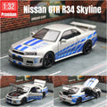 1/32 Nissan Skyline GTR R34 JDM Toy Car Model Diecast Vehicle Miniature Sound & Light Pull Back Collection Gift Children Boy