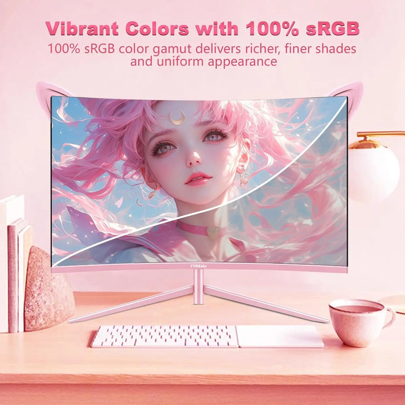 27inch Curved Pink Monitor QHD 165hz 1800R Gaming Display HDR10 Free-Sync Desktop Screen 1ms GTG  With Speakers Tilt Adjustable