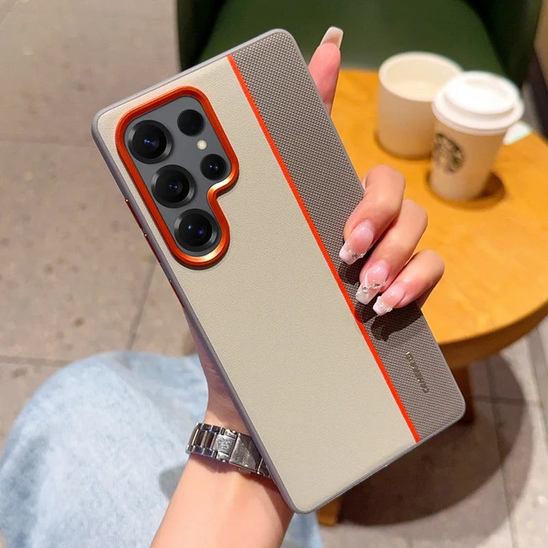 Colorful Faux Leather Red Lens Ring Raised Protective Lens Case For Samsung S25 Edge S25 Ultra Galaxy S24 + Camera Protect Cover