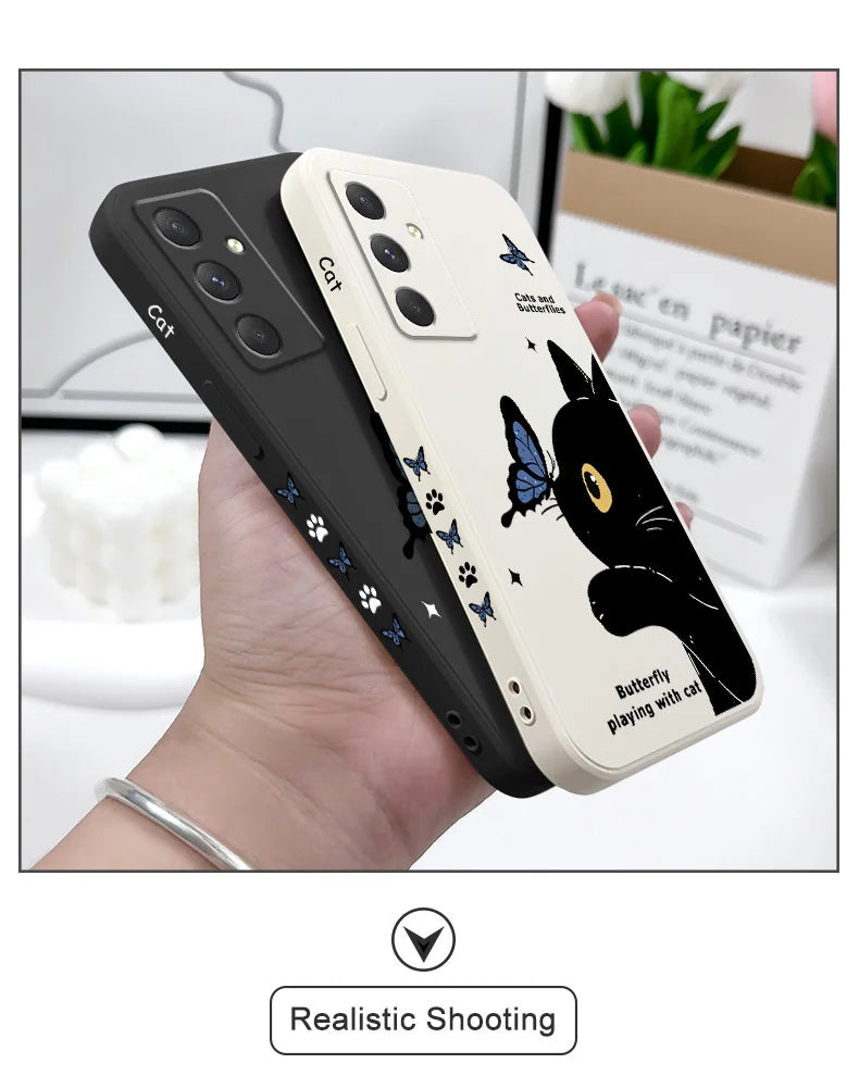 Cat Butterfly Phone Case For Samsung Galaxy A55 A35 A25 A15 A16 A06 A05 A05S A54 A34 A24 A14 A04 A04S A04E 4G 5G Cover