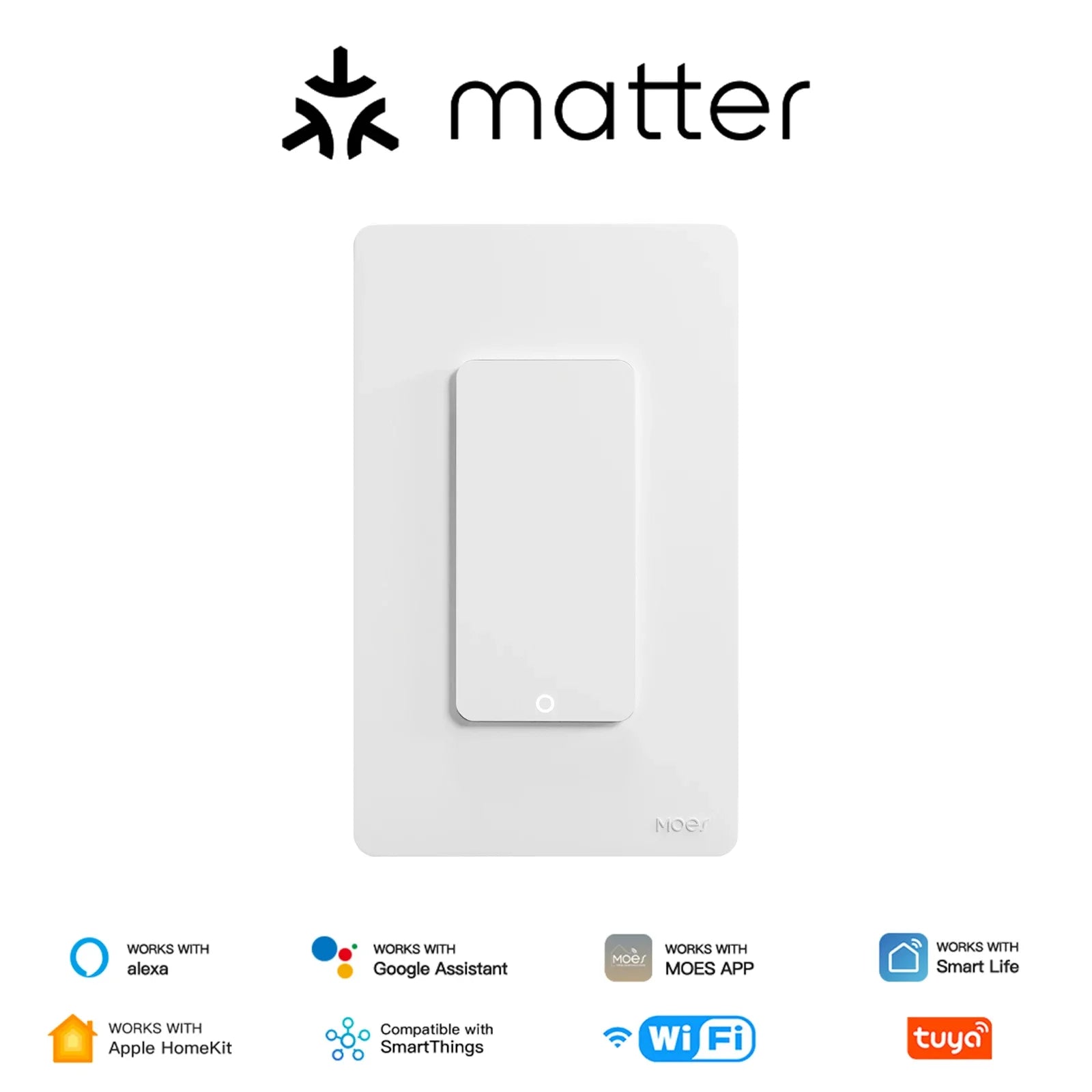 MOES WiFi Matter Switch Smart Tuya Light Button Neutral Wire Required App Control Grounding Design Alexa Google Home Apple Home