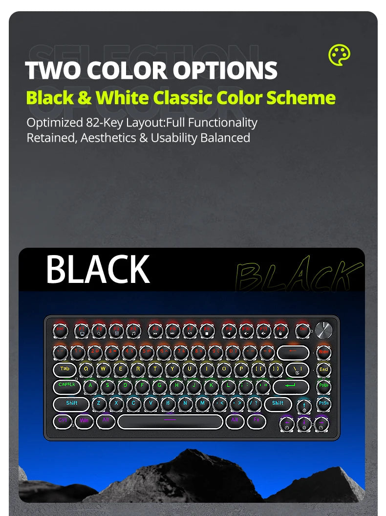 APAYADO K82 Wired Steampunk Mechanical Keyboard 75% Compact 82-Key Hot-Swappable RGB Retro Gaming Keyboard Multifunctional Knob