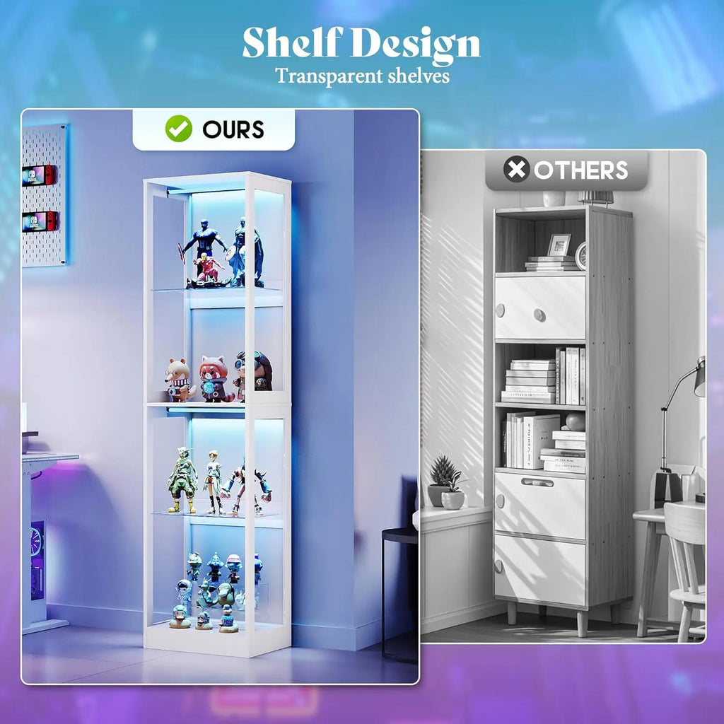 RGB Display Cabinet with Adjustable Shelves, 4-Tier Storage Case with LED Lights, Modern Display Shelf for, Customized