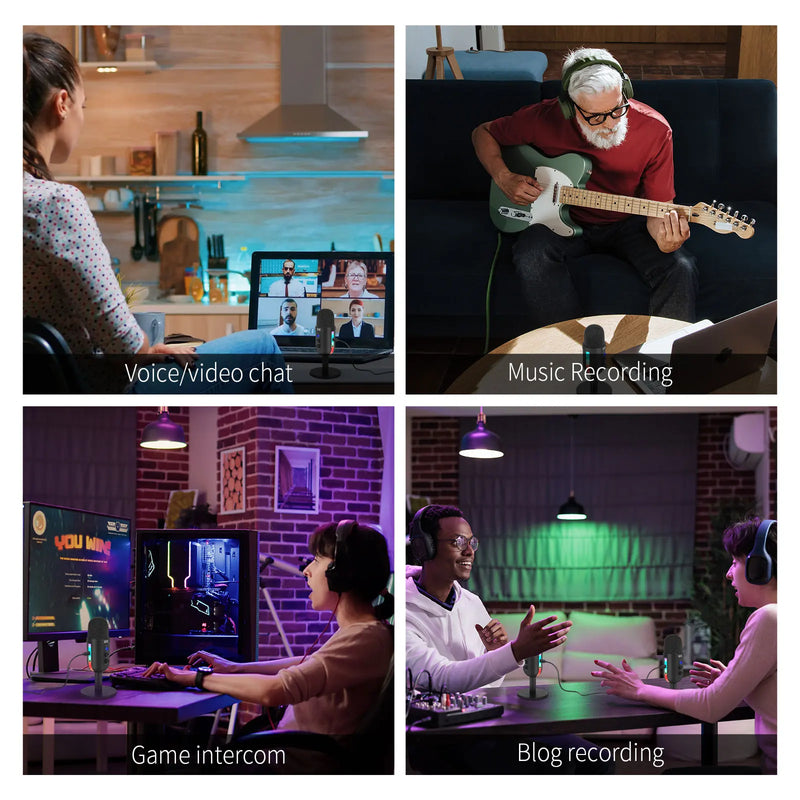 XTUGA MU2000 RGB Mini Condenser Microphone USB Interface Suitable For Gaming Voice Computer Live Streaming Video Conferencing