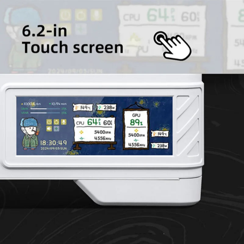 VALKYRIE M-ATX PC Case Gaming Desktop Case VK03-M LCD Supports 360 Water Cooling 6.2-inch Touchscreen Glass 270° Sea View Room