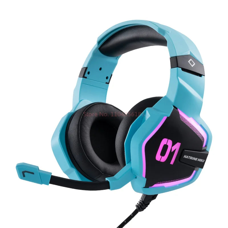 NEW Moeyu Hatsune Miku Esports Heart Series Anime Esports Headset Mechanic Surround Sound Wired Headset Christmas Gift