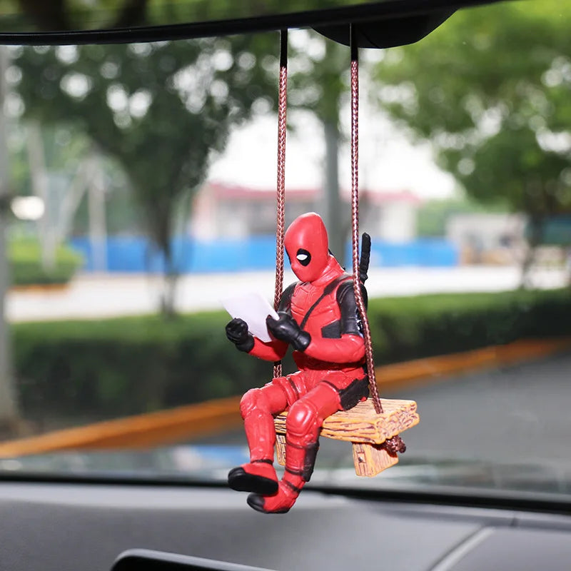 Marvel Deadpool Car Rearview Mirror keyclain Reading Deadpool Car Pendant Mini Model Toy Action Figure New Hot Christmas Gift