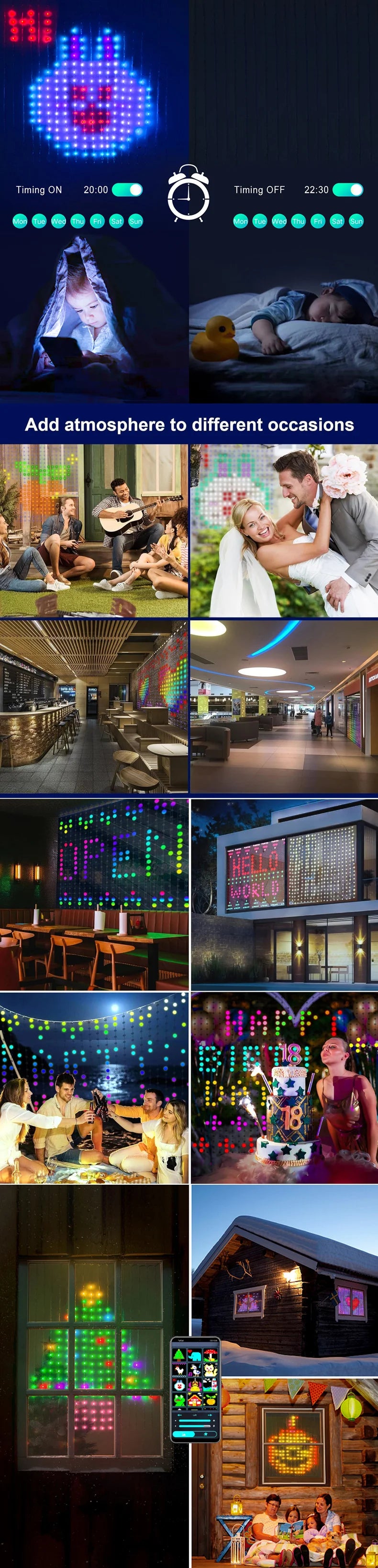 1/2PCS Smart LED Curtain Lights LED Fairy Lights App Control Music Sync DIY Pattern Waterproof for Indoor Outdoor Party Decor