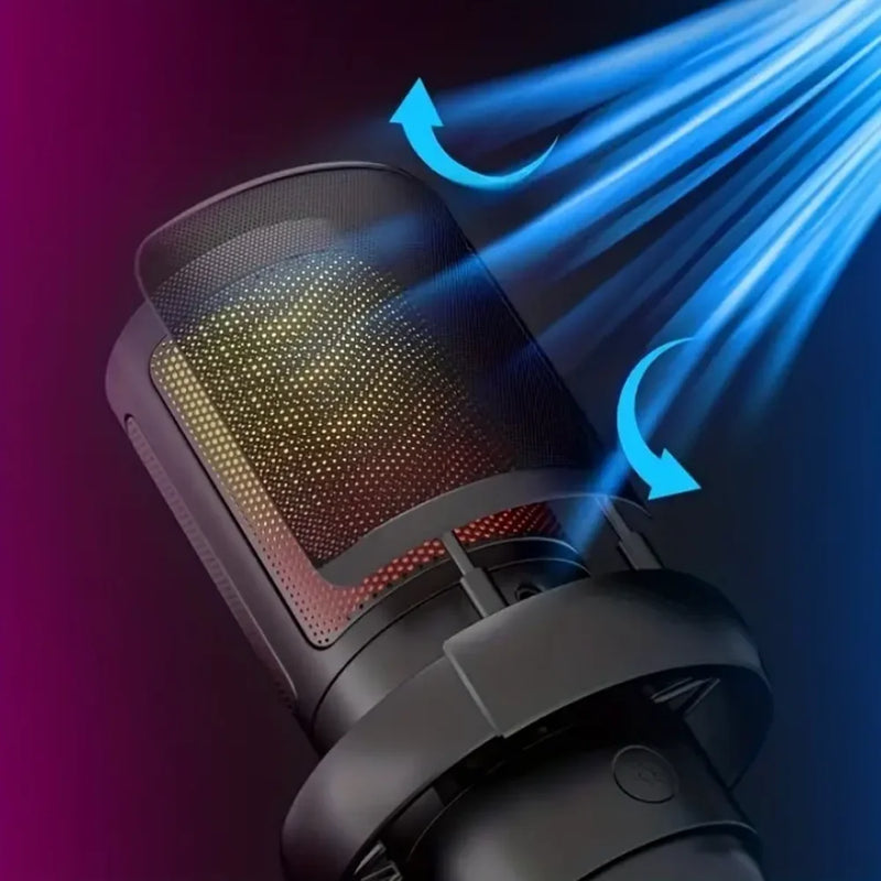 USB Condenser Microphone RGB Esports Game Call Recording Condenser Mic with Metal Boom Stand Desktop Mic for Studio Recording