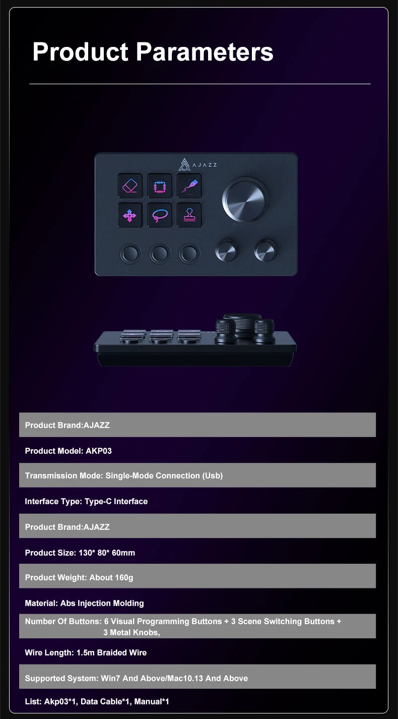 Ajazz AKP03E Desktop Helper Desk Console Panel Controller Programmable Macro Custom Button Mini Keyboard For Multiple Scenario