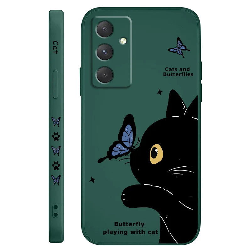 Cat Butterfly Phone Case For Samsung Galaxy A55 A35 A25 A15 A16 A06 A05 A05S A54 A34 A24 A14 A04 A04S A04E 4G 5G Cover
