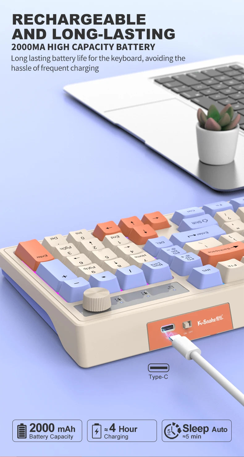 Dual Bluetooth Mechanical Keyboard Dual Modes BT5.0 2.4G Wireless Keyboard RGB Backlight Gaming Keyboard For  PC Laptop Tablet