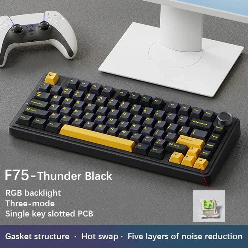 AULA F75 Wireless Game Mechanical Keyboard RGB Customized 75% Layout Side-engraving Gasket Mounted PBT Gradient Keycaps Keyboard