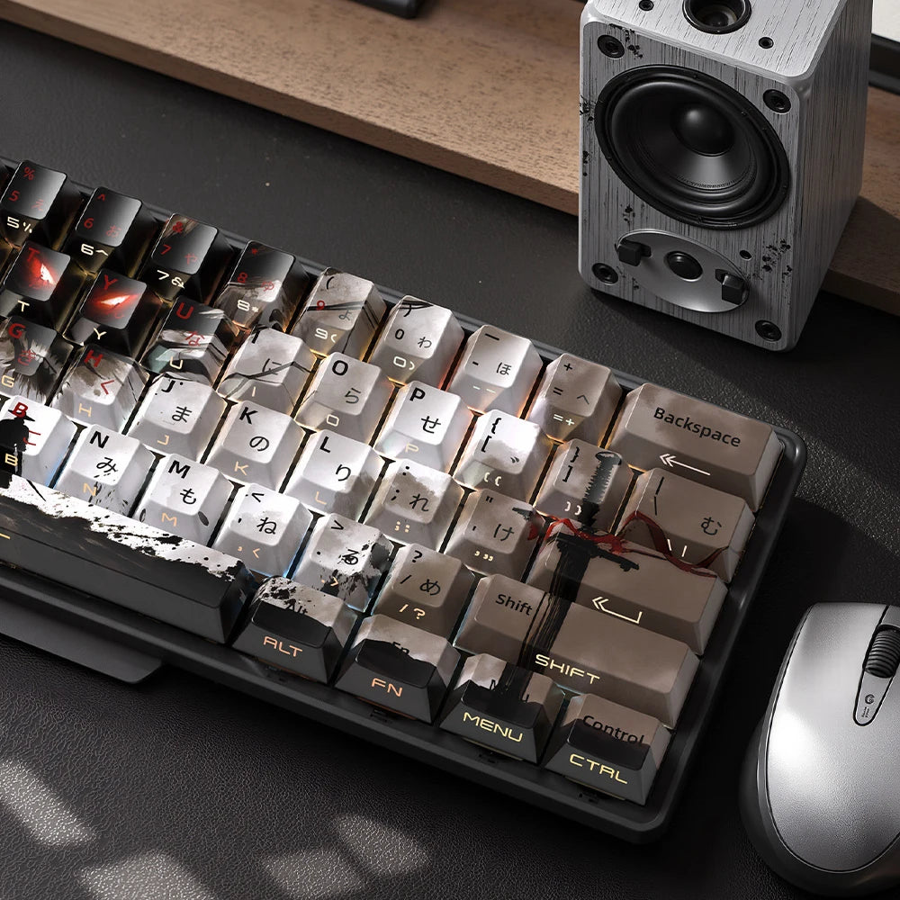 129 Keys Swordsman 5 Sides Dye Sub PBT Keycap Cherry Profile Side Printed Shine Through Keycaps for MX Switches Gaming Keyboard