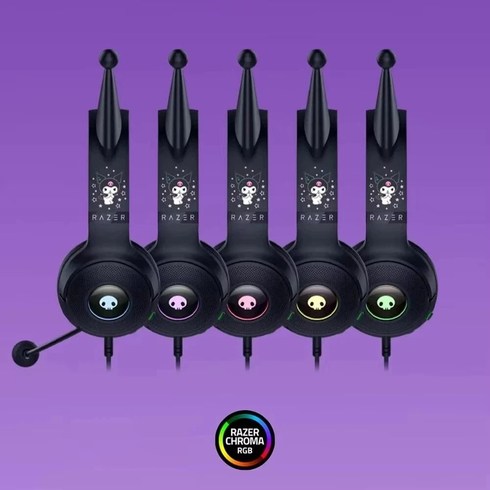 Razer Sanrio Kuromi Edition Kraken V3 X Wired USB Headset with HyperClear Cardioid Microphone and TriForce 40mm Drivers