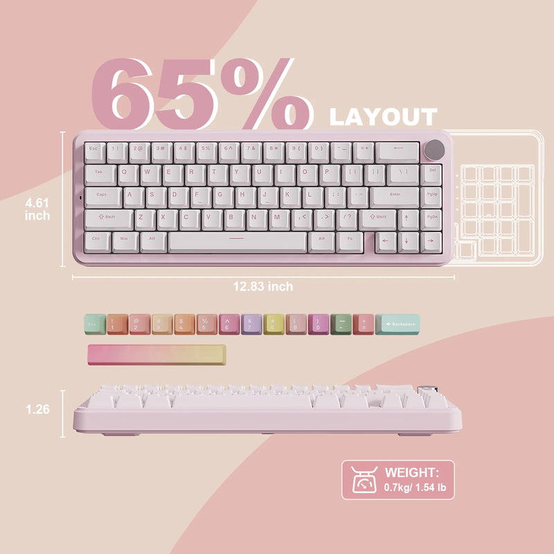 YUNZII B68 Wireless Mechanical Gaming Keyboard, Tri-Mode Hot Swappable Cute Gasket Mounted Creamy Keyboard for Win/Mac,