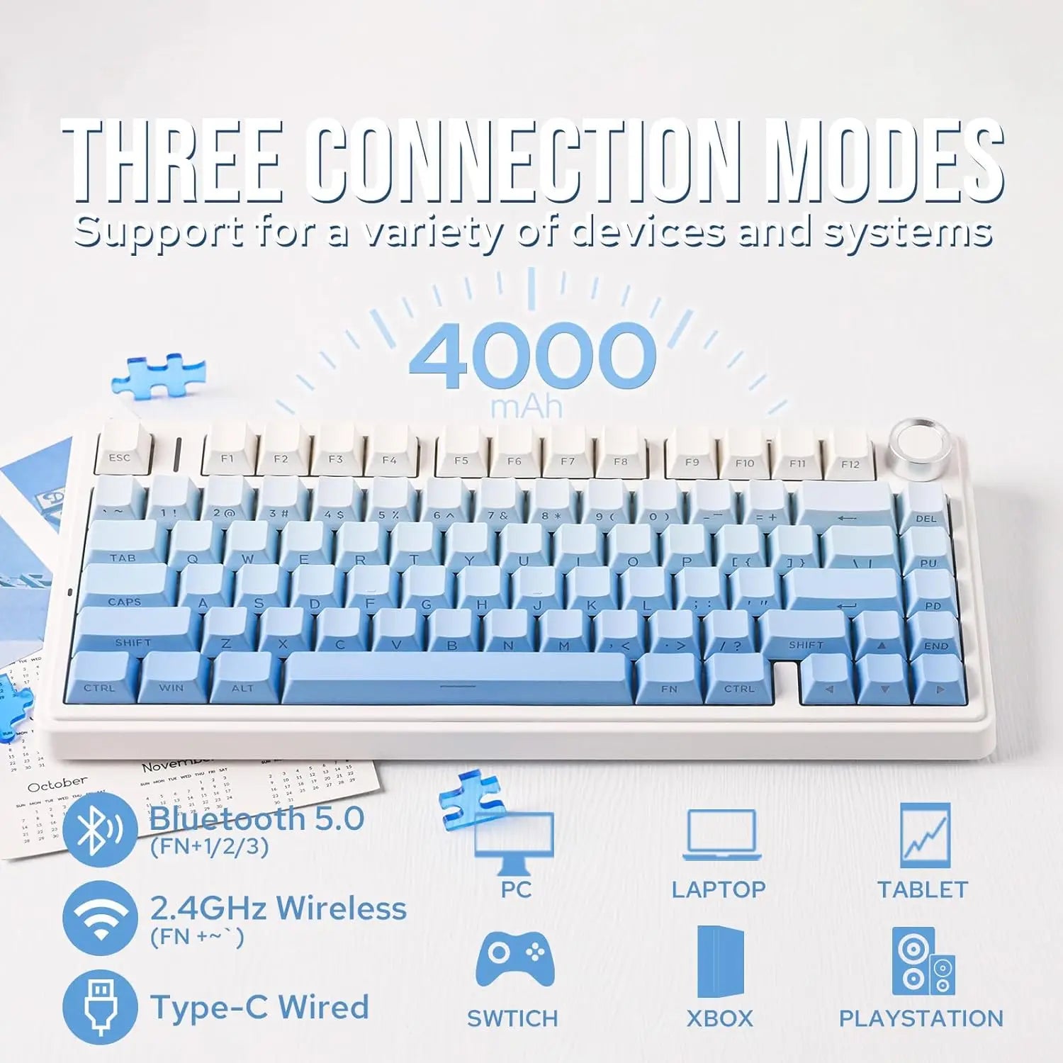 AULA F75 Wireless Game Mechanical Keyboard RGB Customized 75% Layout Side-engraving Gasket Mounted PBT Gradient Keycaps Keyboard