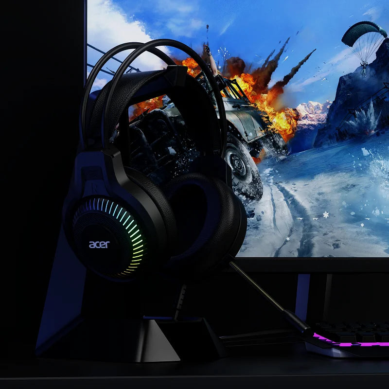Acer OHW303 Headsets Gamer 7.1 Stereo Virtual Surround Bass Earphone Gaming Headphone with Mic LED Light for Computer PC Gamer