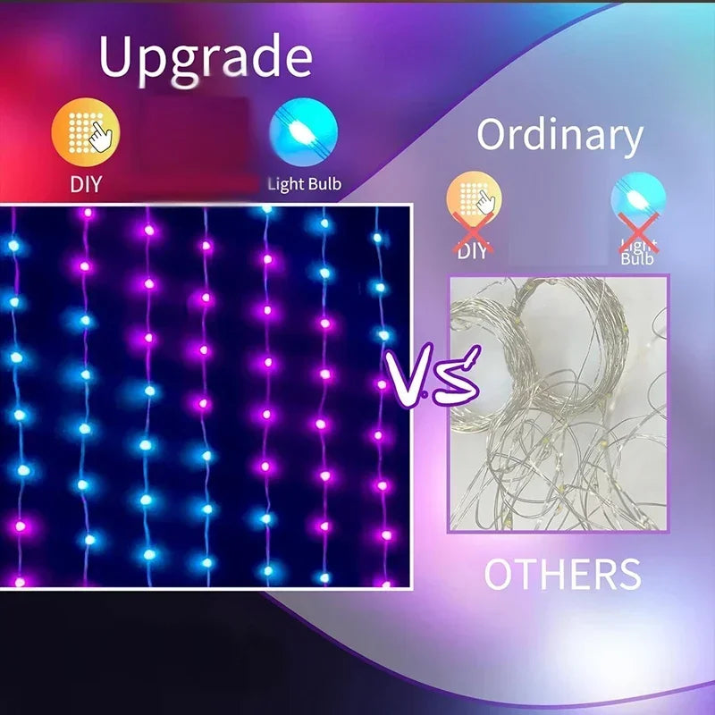 1/2PCS Smart LED Curtain Lights LED Fairy Lights App Control Music Sync DIY Pattern Waterproof for Indoor Outdoor Party Decor