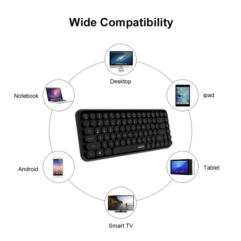 Ajazz 308I Wireless Keyboard 84 Keys Round Keycap Bluetooth Keyboard Portable 2.4GHz Numeric Keypad for Tablet Laptop Android