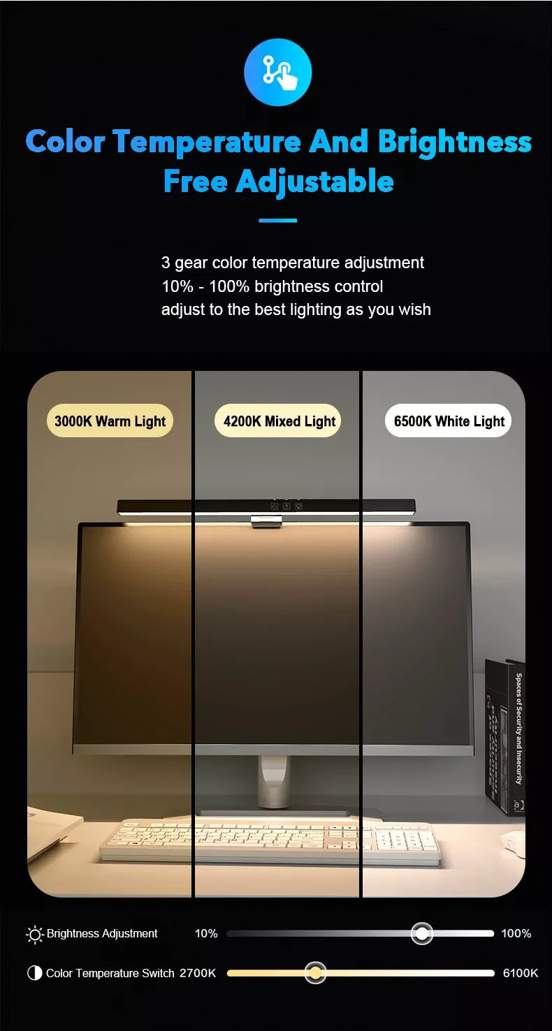 33-60cm Monitor Light Bar PC RGB Background Lighting Eye Protection Dimming Reading/Gaming/Work Lamp Timed Night Light