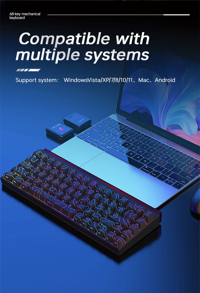Ajazz NK68 Mechanical Gaming Keyboard full keys Hot-swappable LED strip 68 keycaps wired connection red switches