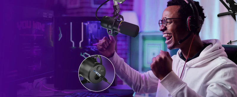 XLR/USB Dynamic Microphone Kit, PC Microphone for Streaming, Podcasting, Gaming, RGB, Mute and Noise Cancelling Function, Volume