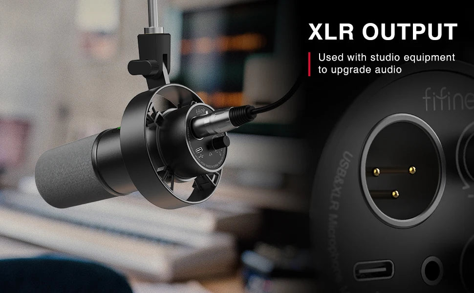 FIFINE Recording XLR Dynamic Microphone with Real-time Monitoring,USB Streaming Mic with Gain Knob/Touch-mute for PC,Mixer-K688