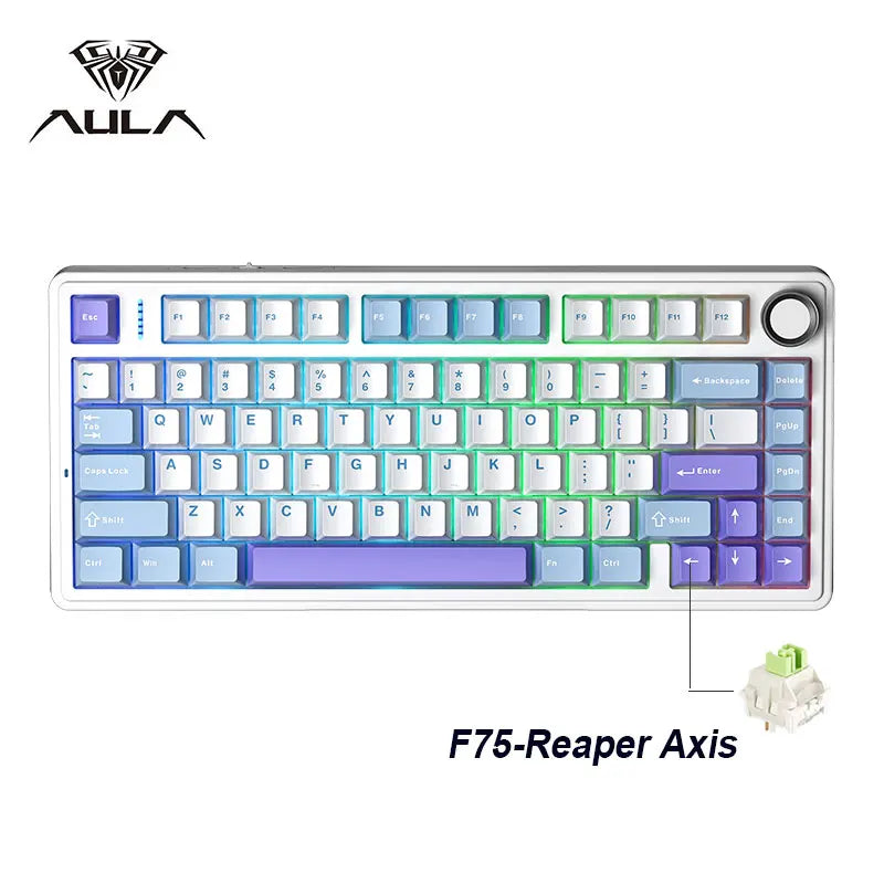 AULA F75 Gaming Mechanical Keyboard RGB Customized 75% Layout Side-engraving Gasket Mounted 80keys PBT Gradient Keycaps keyboard