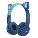 Wireless Headphones Cat Ear Bluetooth-Compatible Helmets Glow Light Over-Ear Headsets Cute Sports Headphones for Kids and Adult