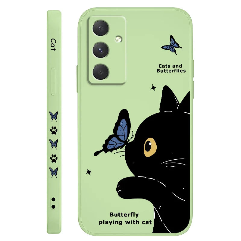 Cat Butterfly Phone Case For Samsung Galaxy A55 A35 A25 A15 A16 A06 A05 A05S A54 A34 A24 A14 A04 A04S A04E 4G 5G Cover
