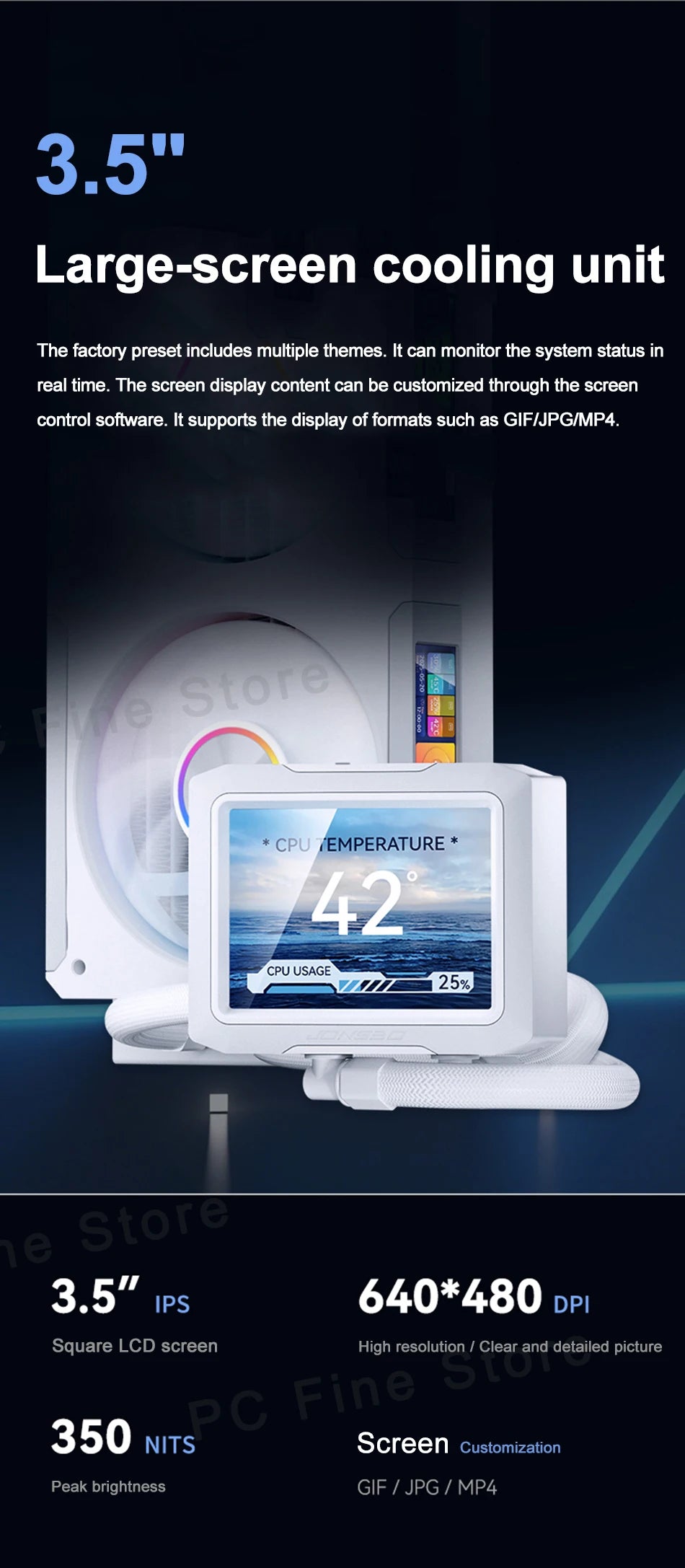 Jonsbo TF3-360SCW Water Cooled Radiator Screen Display ARGB Integrated 360 AIO CPU Liquid Cooling TF3-360SC LGA115X 1700 AM4AM5