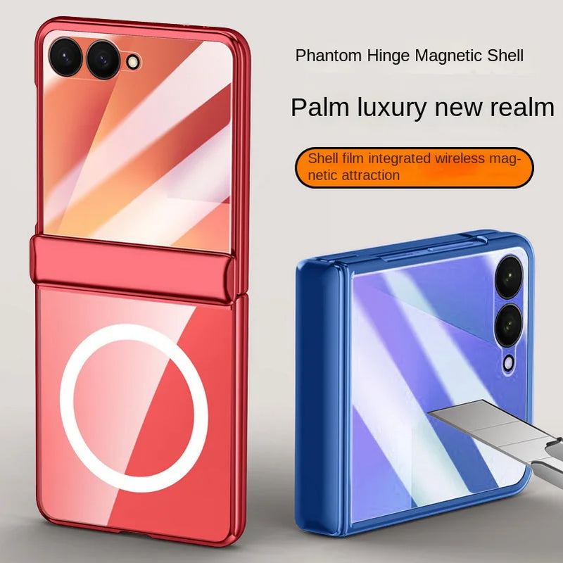 With Tempered Glass Protective Phone Case For Samsung Galaxy Z Flip7 flip 7 Spring Hinge All-inclusive Camera protect Cover