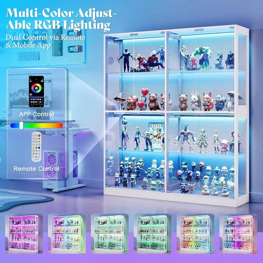 RGB Display Cabinet with Adjustable Shelves, 4-Tier Storage Case with LED Lights, Modern Display Shelf for, Customized