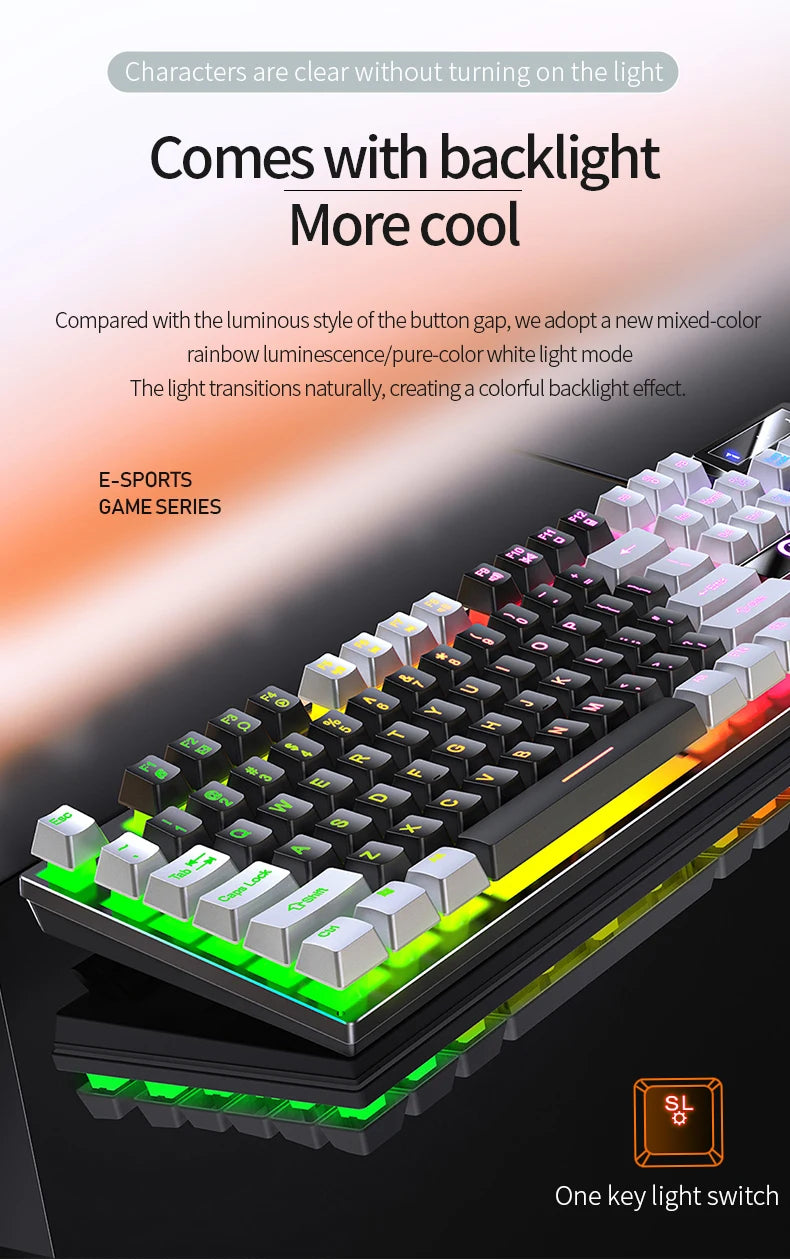 104 Keys Gaming Keyboard Wired Keyboard Color Matching Backlit Mechanical Feel Computer E-sports Peripherals for Desktop Laptop