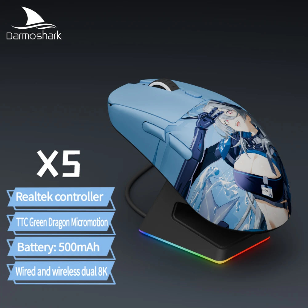 Darmoshark X5 Gaming Mouse 7Key PAW3395 Double 8K Wired Wireless 26000 DPI RGB Magnetic Charging Base Motospeed Macro Game Mouse