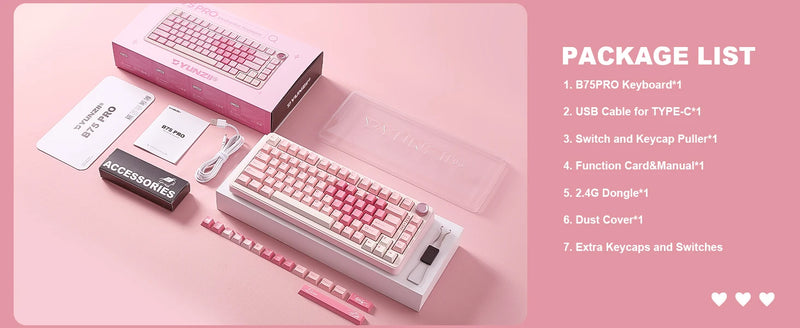 YUNZII B75 PRO Pink Mechanical Gaming Keyboard, Bluetooth/Wire/Wireless 75 Knob RGB Keyboard, Gasket Hot-Swap Custom Creamy Keeb