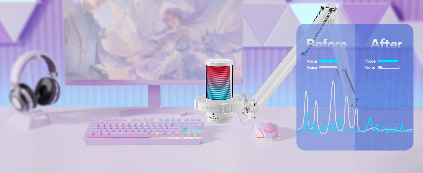 Maono Gamerwave DGM20S USB Microphone Gaming Mic Condenser Mic RGB Mic Noise Canceling Mic with Mic Gain,RGB Light,One key mute