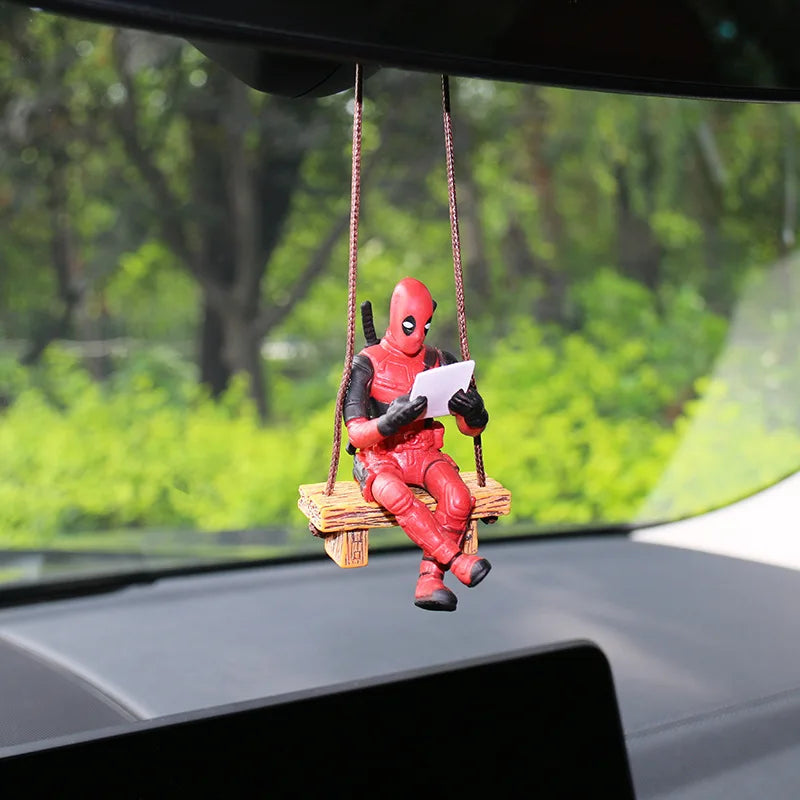 Marvel Deadpool Car Rearview Mirror keyclain Reading Deadpool Car Pendant Mini Model Toy Action Figure New Hot Christmas Gift