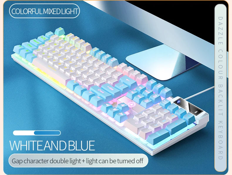 104 Keys Gaming Keyboard Wired Keyboard Color Matching Backlit Mechanical Feel Computer E-sports Peripherals for Desktop Laptop