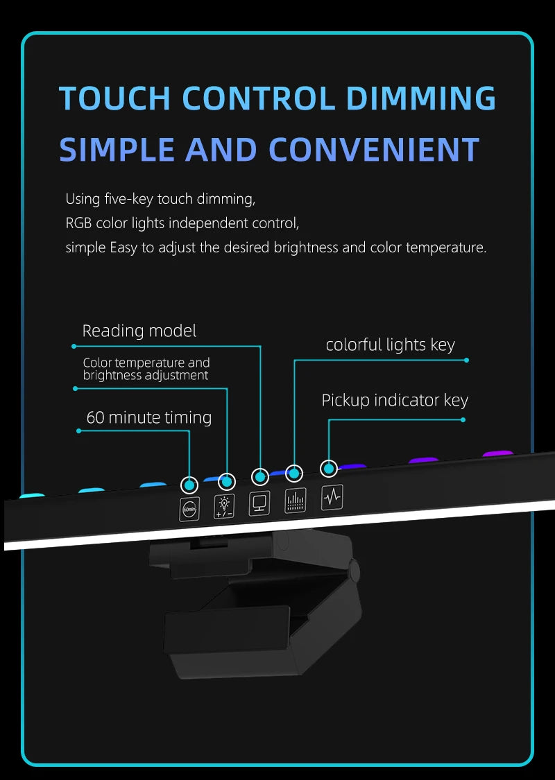 33-60cm Monitor Light Bar PC RGB Background Lighting Eye Protection Dimming Reading/Gaming/Work Lamp Timed Night Light