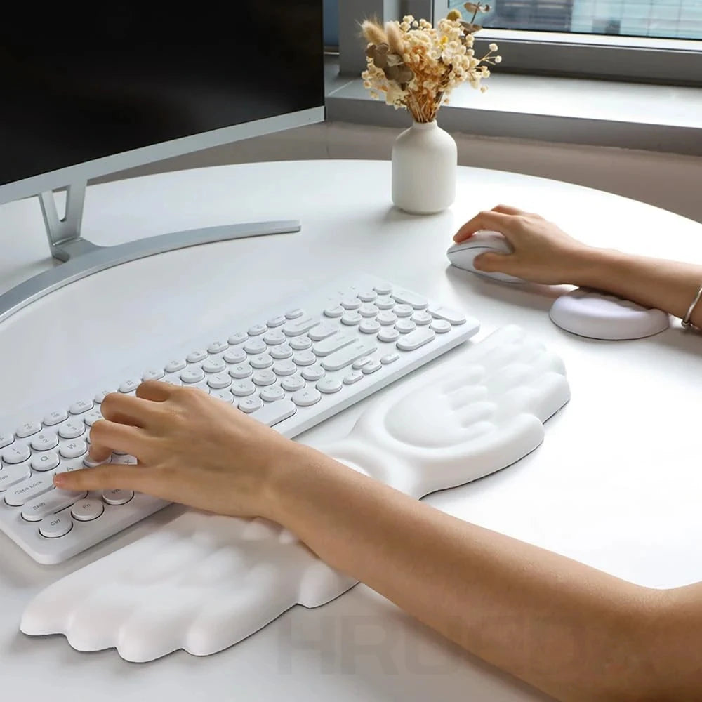 Keyboard Mouse Wrist Rest Angel Wing Memory Foam Mouse Pad Set Wrist Support Ergonomic Non-Slip for Computer Laptop Easy Typing
